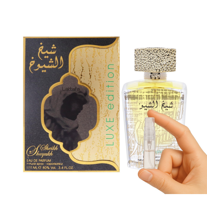 Perfume masculino Lattafa Sheikh Al Shuyukh Luxe, muestra de 2 ml